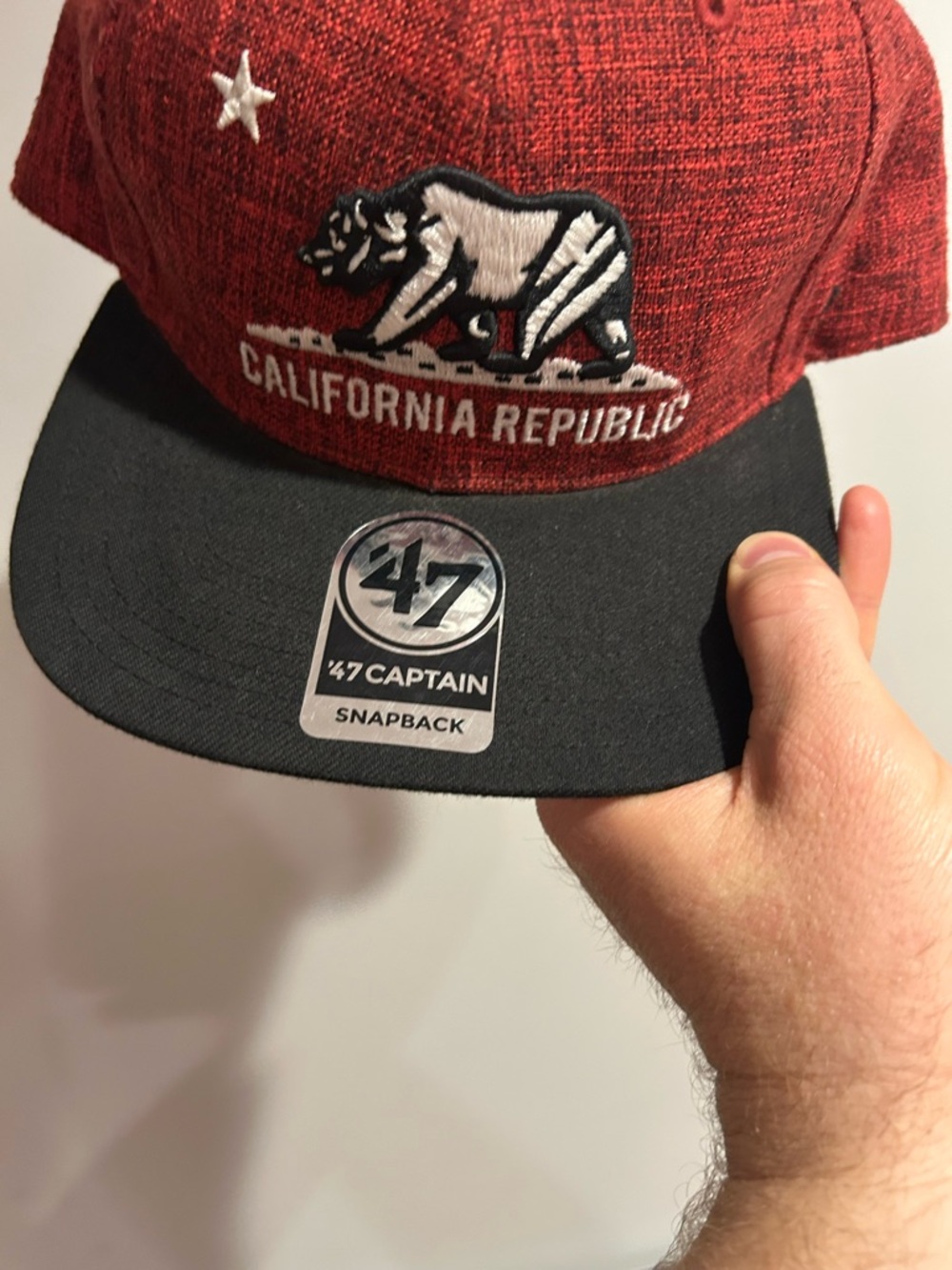 47 Brand California Republic Snapback Hat Cal Weaver‎ Captain Bear Cap Red Black - Picture 7 of 7